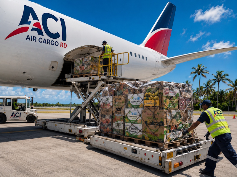 Equipo de ACI RD supervisando la carga de un avión en Punta Cana